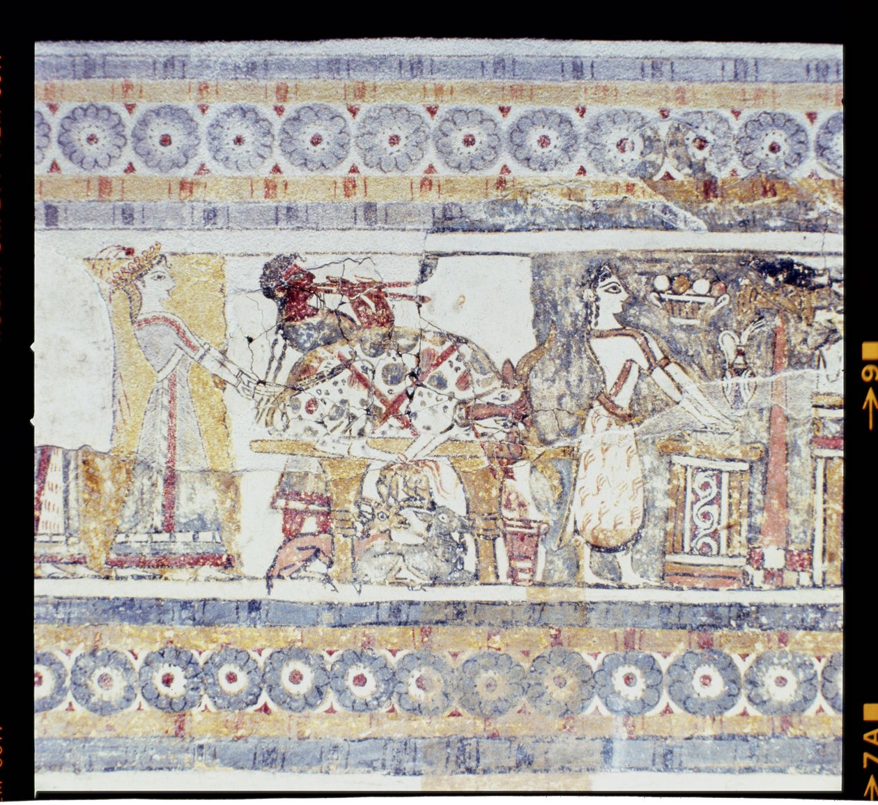 Eläinten uhri, Agia Triada sarkofagi, Minoan, n. 1400 eaa (fresko kalkkikivellä) tekijältä Unknown