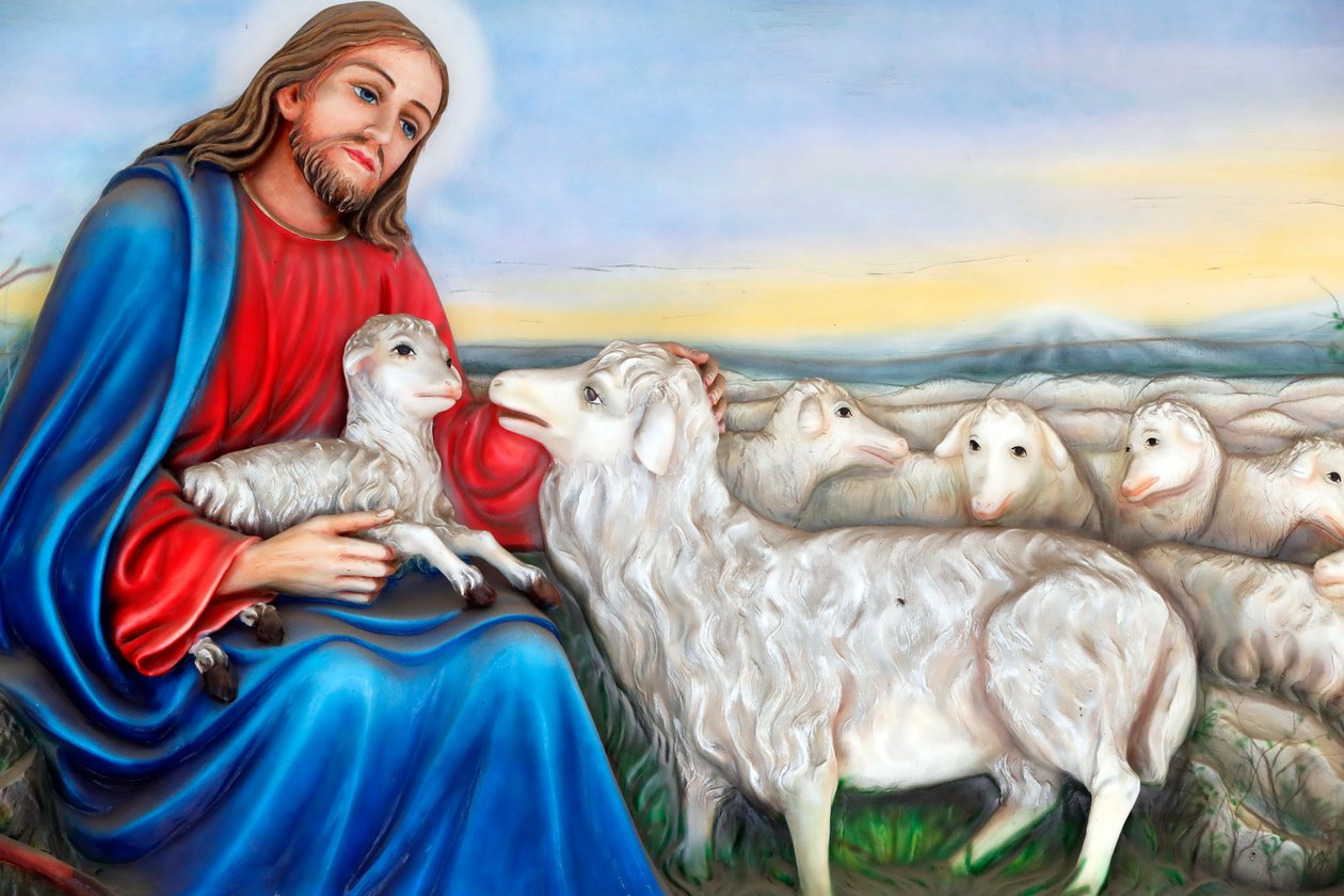 Marian kirkon fransiskaaniset lähetyssaarnaajat, Jeesus, hyvä paimen, maalaus, Ho Chi Minh City, Vietnam tekijältä Unknown
