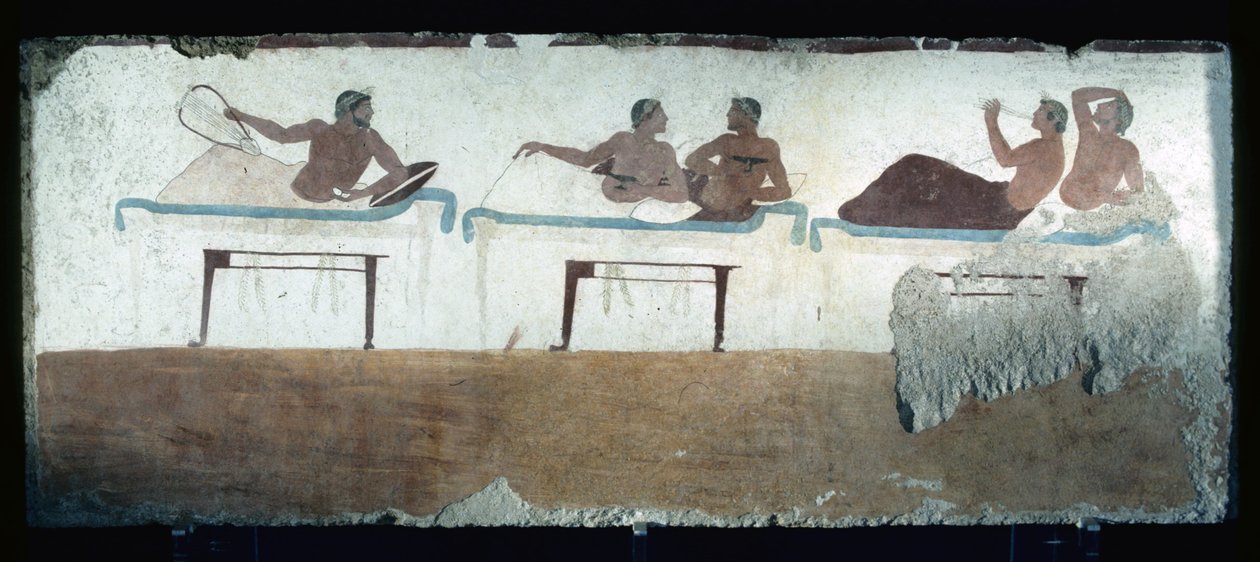 Kreikkalainen maalaus Sukeltajan haudasta, Paestum, 480 eKr. Juhlat. Symposiumikohtaus, Italia tekijältä Unknown