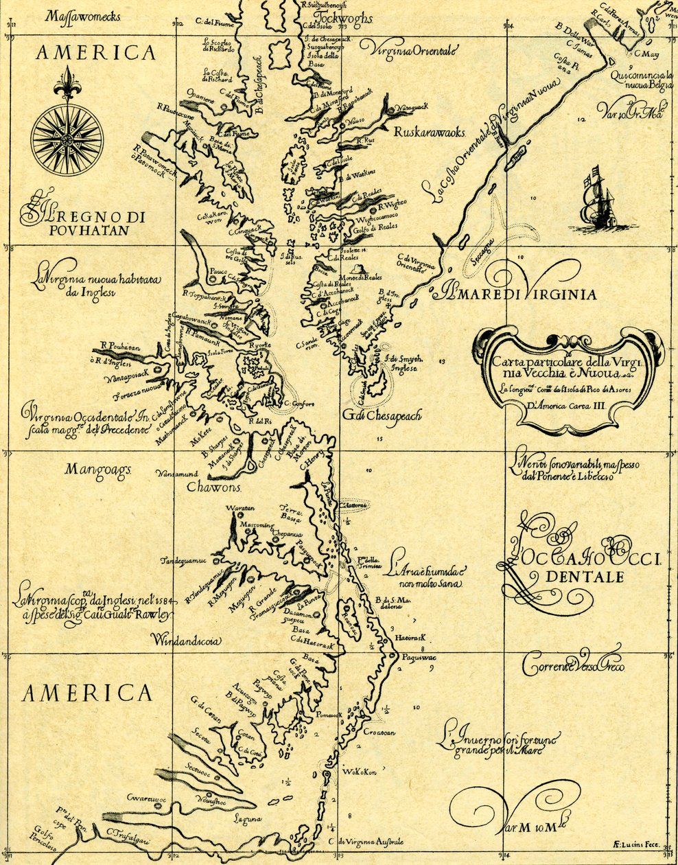 Vanhan ja uuden Virginian kartta, 1646-47 tekijältä Unknown