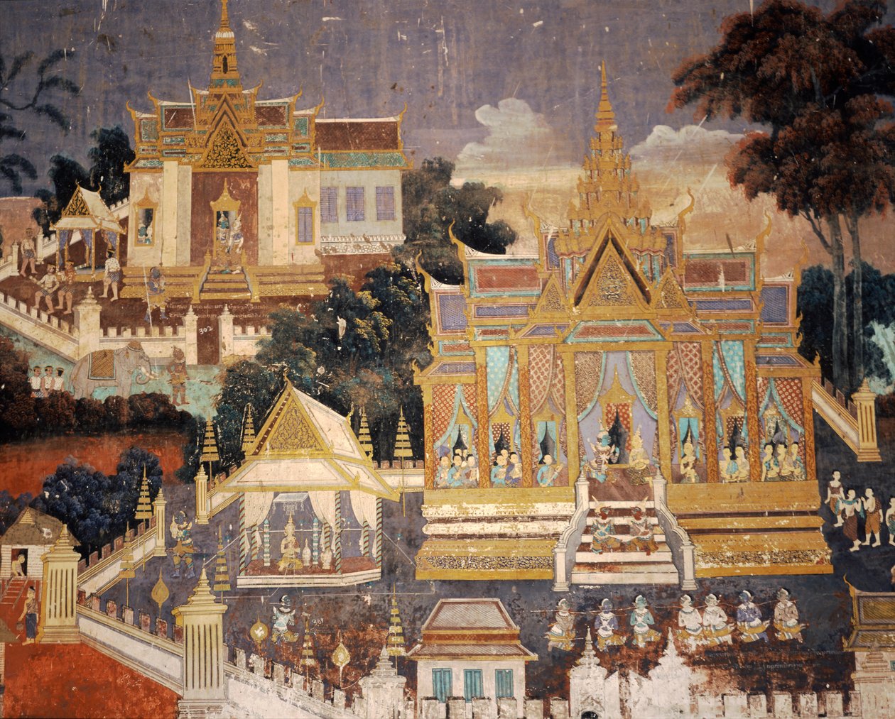 Kuninkaanlinnan seinämaalaus, Phnom Penh, Kambodža Temppelin sisällä Hopeapagodi tekijältä Unknown