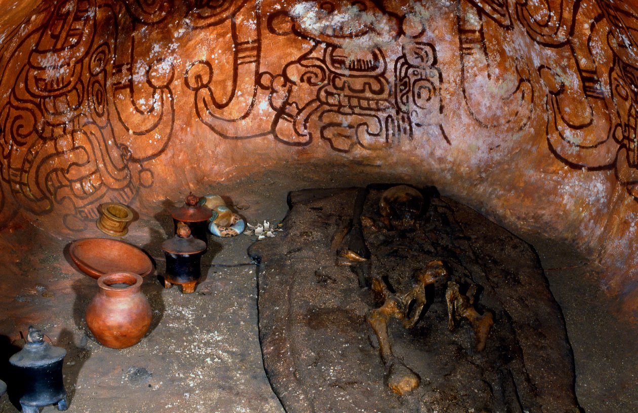 Jäljennös maya-hautauksesta Rio Azulissa, Petenissä, Guatemalassa, varhaisklassikko, n. 300-600 jKr. tekijältä Unknown