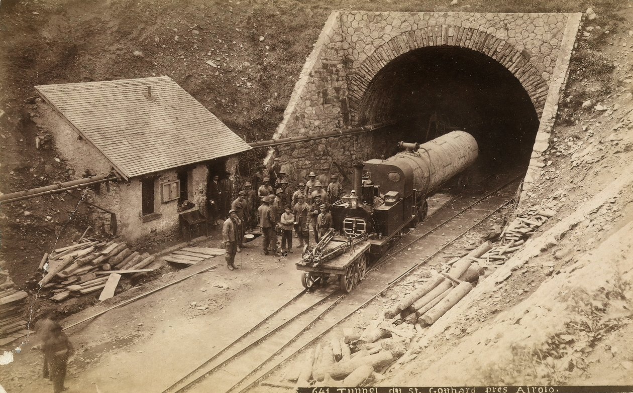 Työntekijöitä Gotthardin rautatietunnelin rakentamisen aikana, Sveitsi, noin 1880 tekijältä Unknown