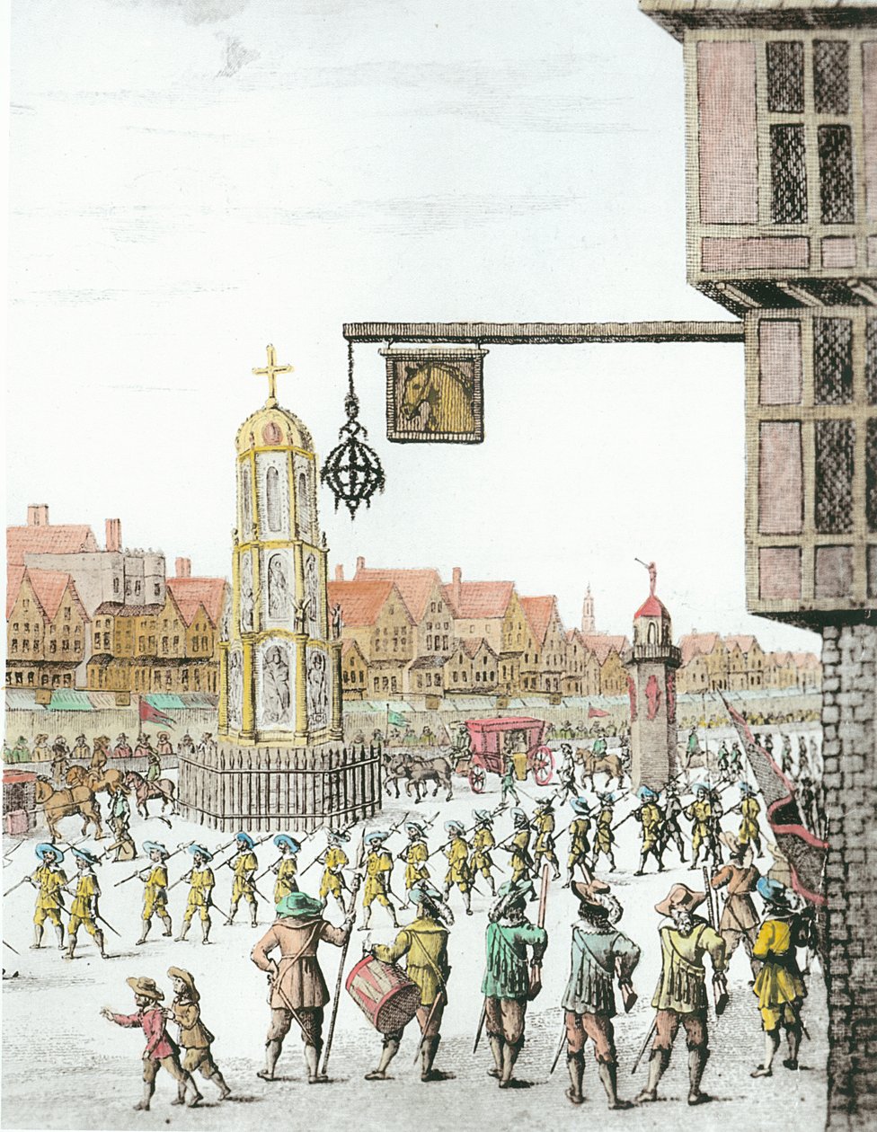 Marie de Medicin kulkue pitkin Cheapsidea, 1638, julkaisijat William Herbert (1771-1851) ja Robert Wilkinson (fl.1785-1825) 1809 (yksityiskohta numerosta 257497) (myöhempi väritys) tekijältä English School