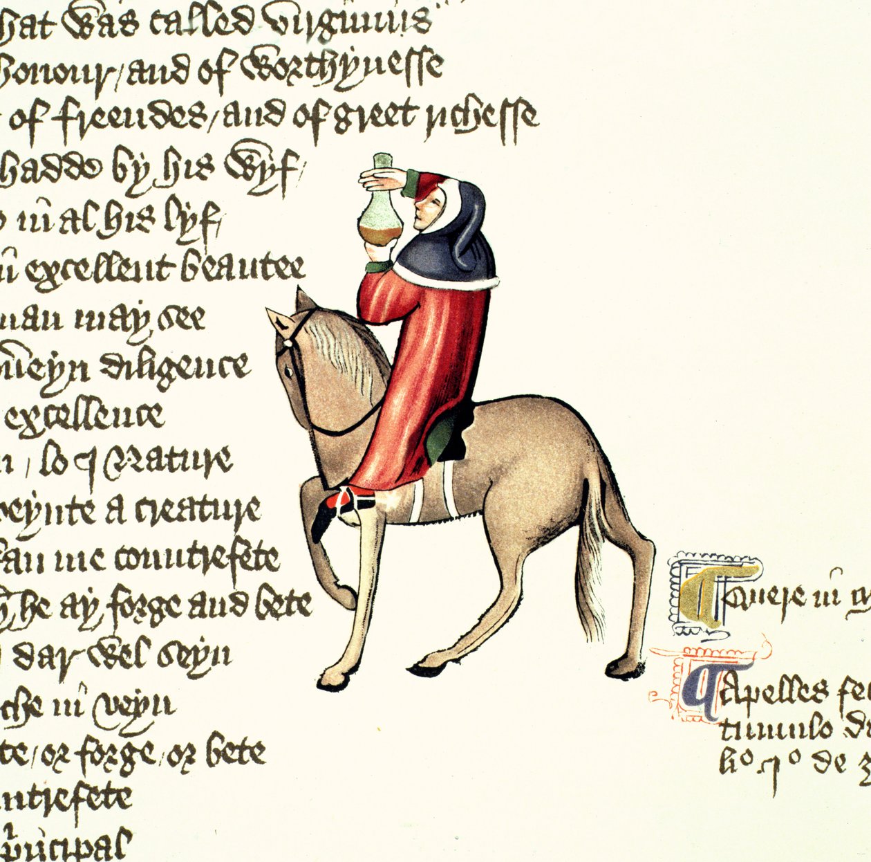 The Physician, yksityiskohta The Canterbury Talesista, kirjoittanut Geoffrey Chaucer (n. 1342-1400) Ellesmeren käsikirjoitus, faksipainos, 1911 (alkuperäiset tiedot, katso 128926) tekijältä English School