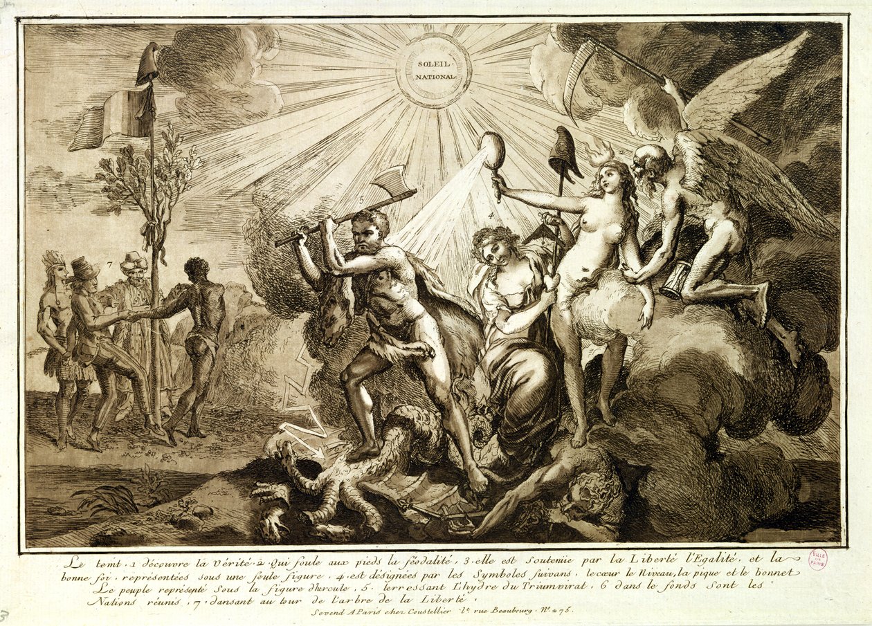 Isä Time löytää totuuden, joka tallaa feodalismia, n. 1792-1793 tekijältä French School