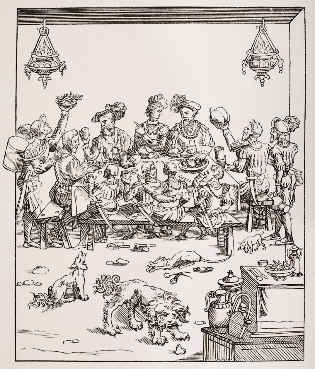 Issue de Table, puupiirros Cristoforo di Messisbugon teoksessa "Banchetti Composition di Vivende", julkaistu Ferrara, 1549, Paul Lacroix