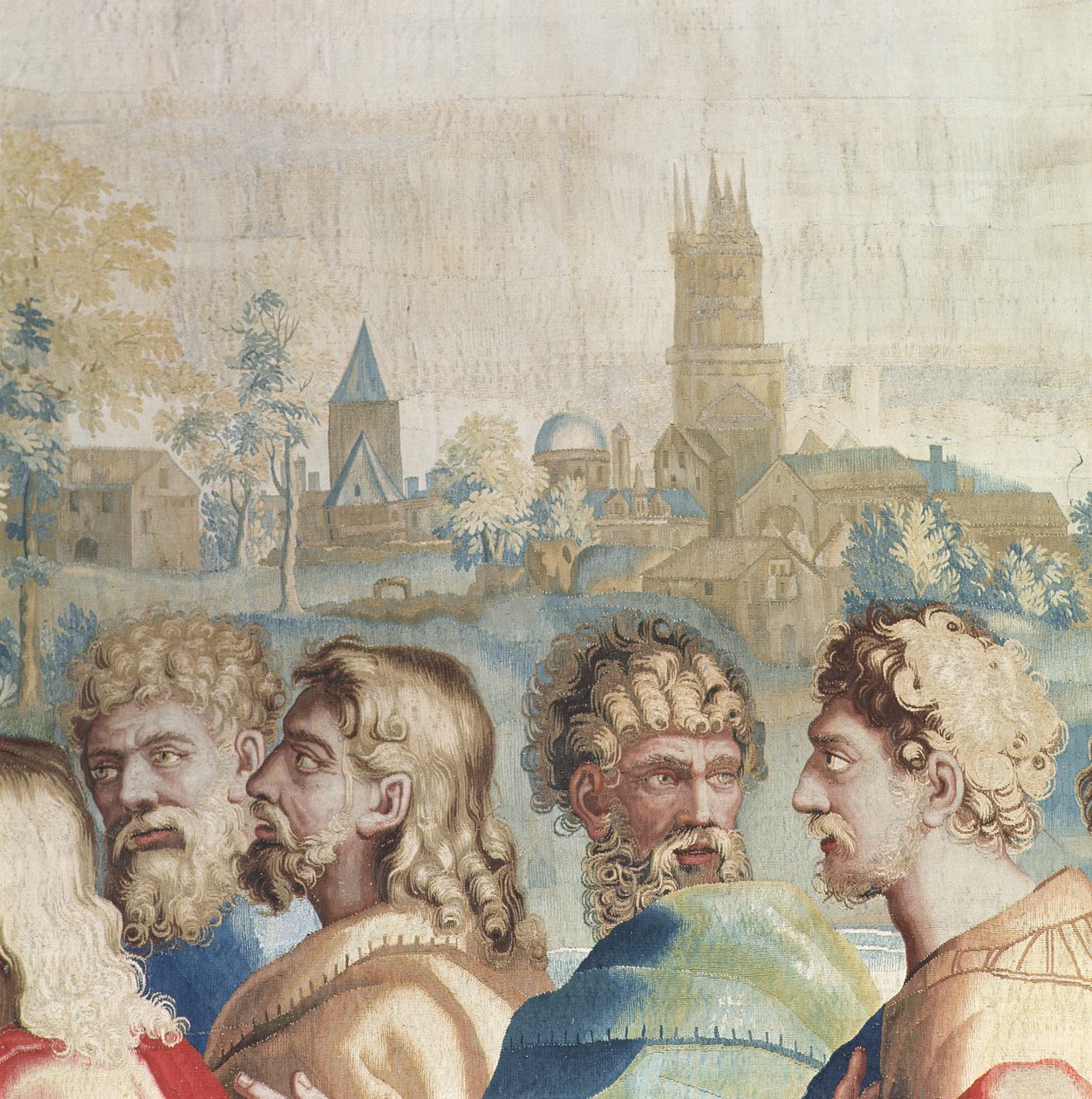 Apostolien tekoja, Pyhän Paavalin kutsumista kuvaava kuvakudos (yksityiskohta apostolien päistä), kudottu Beauvais-työpajassa Philippe Behaglen (1641-1705) johdolla, 1695-9 tekijältä Raffaello Sanzio Raphael