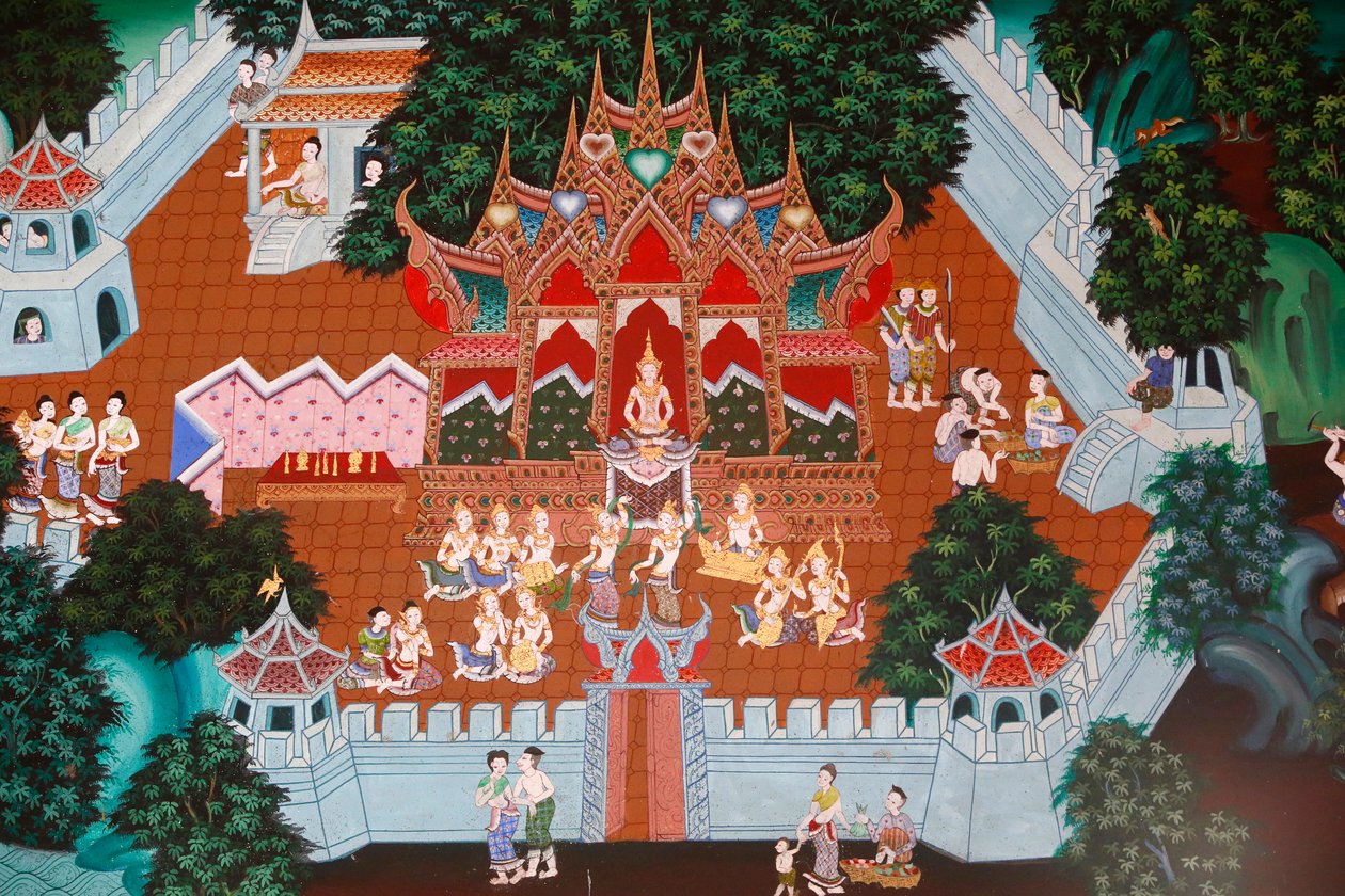 Fresko Butt Epharamissa, Hua Hinissä, Thaimaassa. Temia Jatka, myös Muga-Paksha Jatka, Lives of One of T Buddhas Forum. tekijältä Unknown