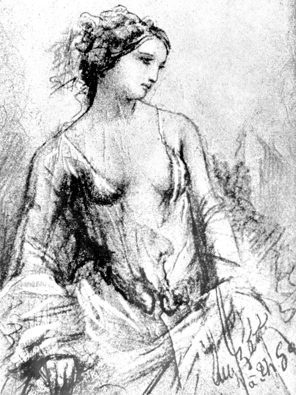 Muotokuva Apollonie Sabatierista, joka oli Baudelairesin rakastajatar vuonna 1852, piirros. tekijältä Unknown