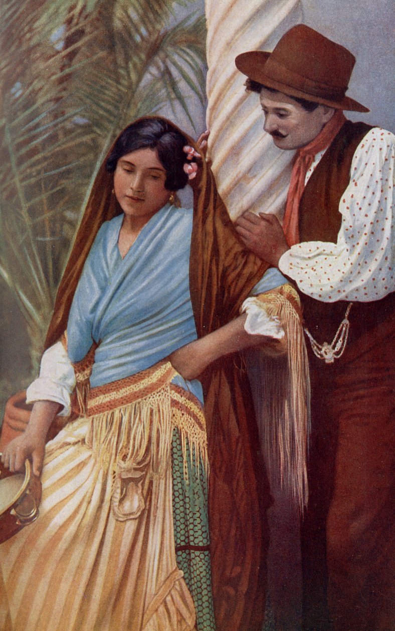 Espanja. Nuori espanjapari tyypillisissä vaatteissa. 1920 tekijältä Unknown