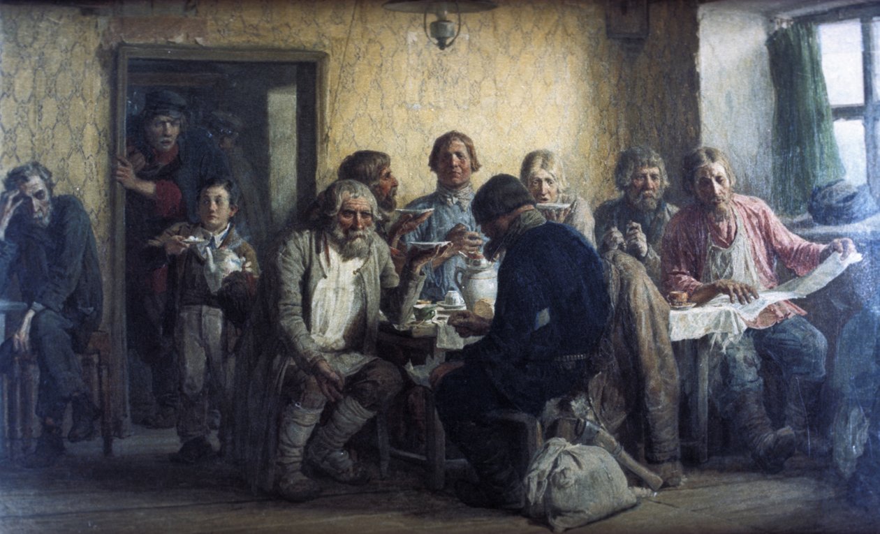 Teetä juomassa tavernassa, 1874, Öljy kankaalle, Victor Vasnetsovin maalaus. tekijältä Unknown