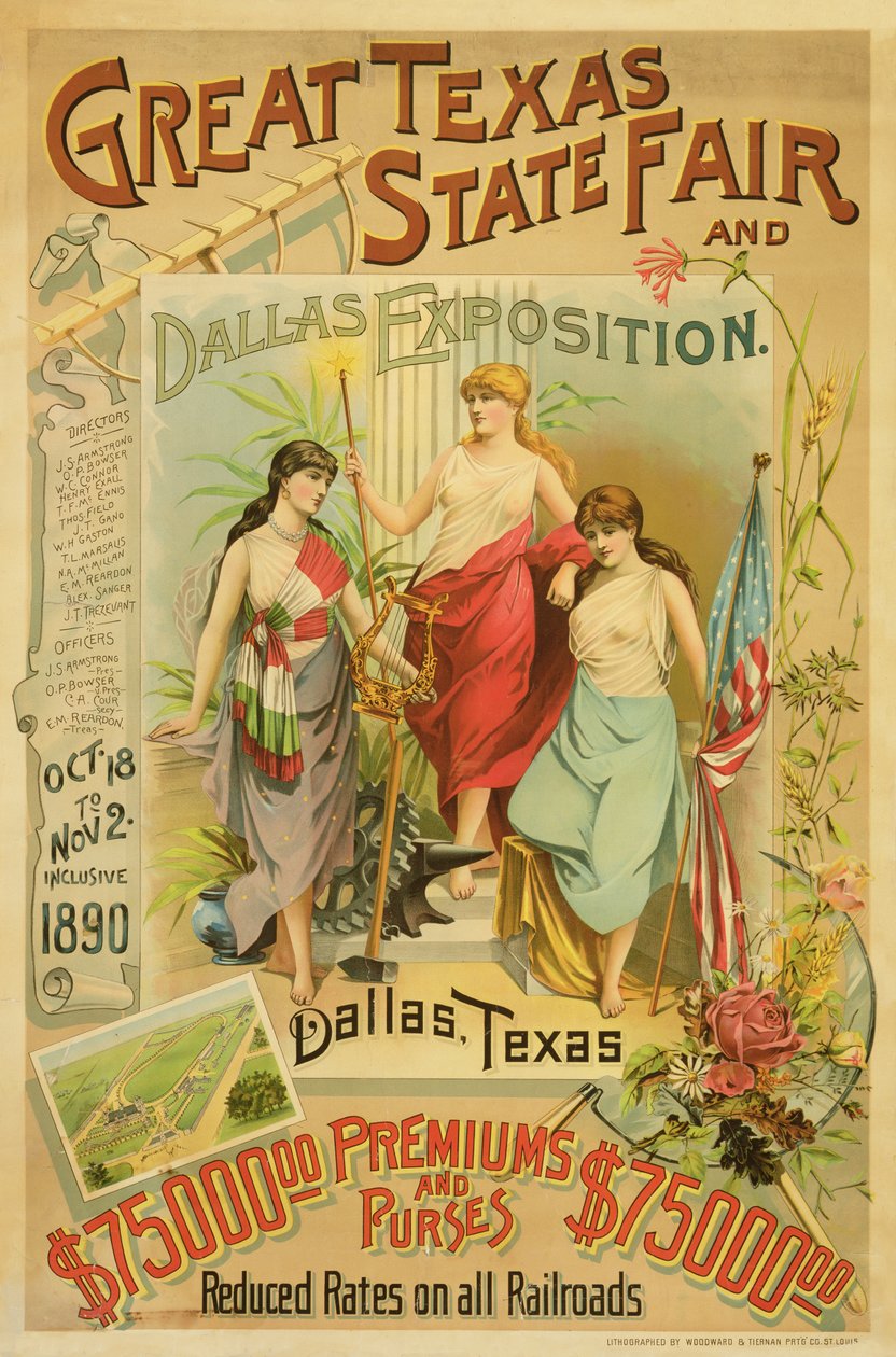 Great Texas State Fair -juliste, 1890 tekijältä American School