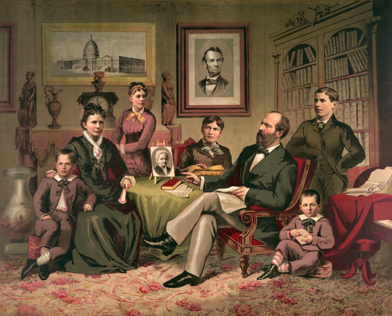 Presidentti Garfield ja perhe, pubi. 1882 tekijältä American School