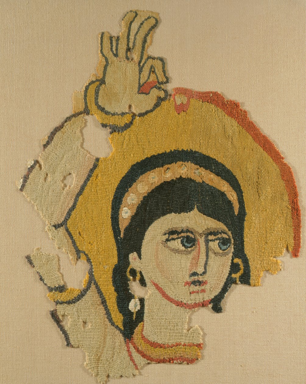 Tanssijan pää, kuvakudos (pellava & villa) tekijältä Coptic
