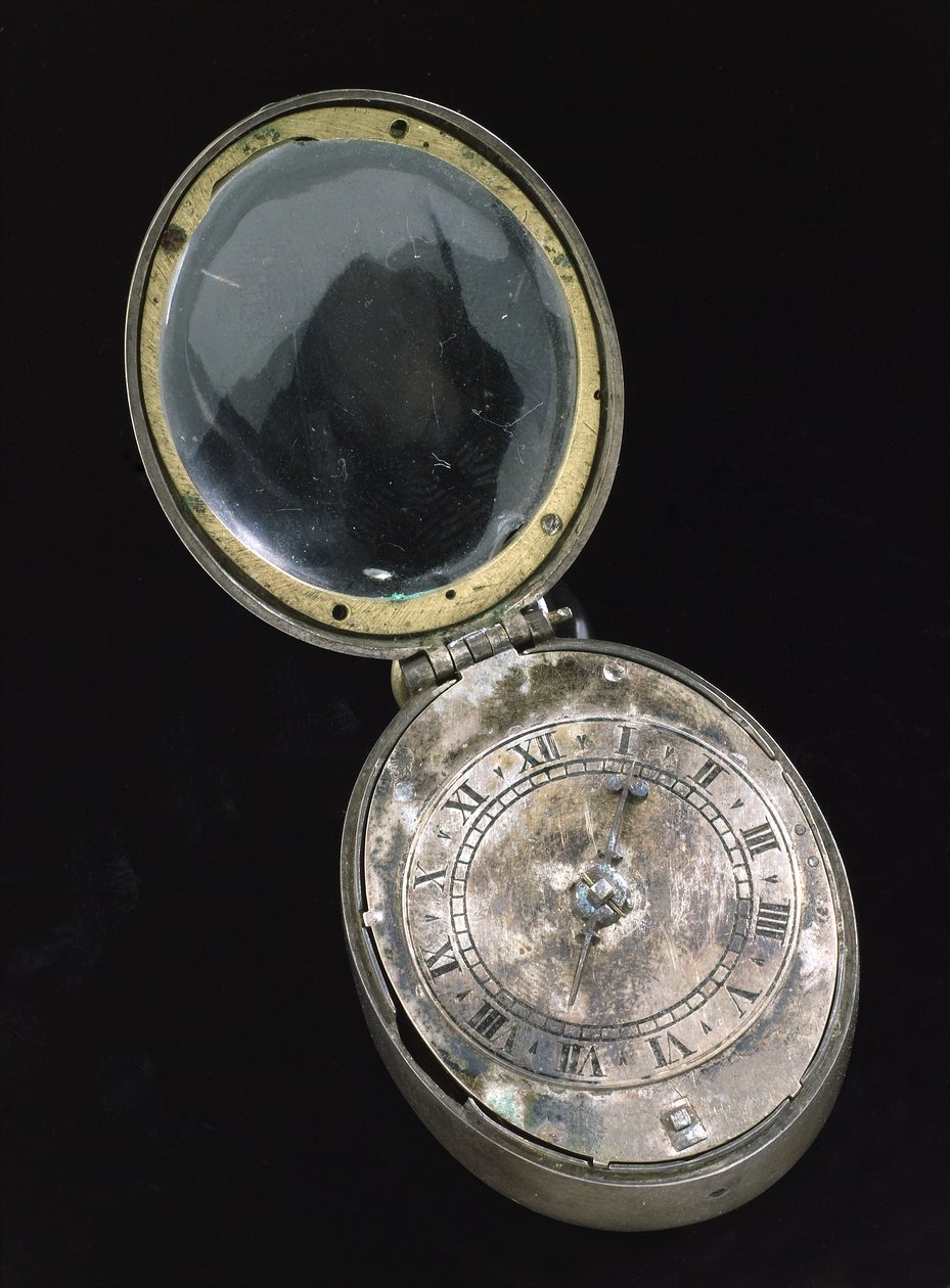 Oval Puritan kello, n.1650 (hopea) (katso myös 259584) tekijältä English School