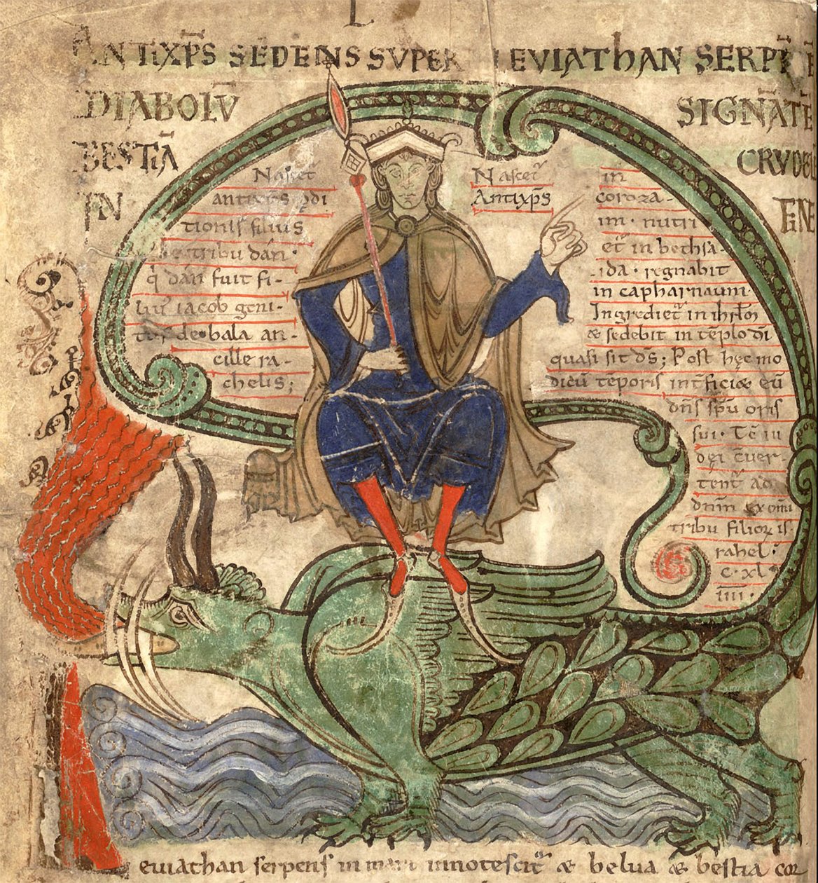 Anti-Kristus istuu Leviathanissa Liber Floridusista, Lambert de Saint-Omer, 1120 tekijältä Flemish School