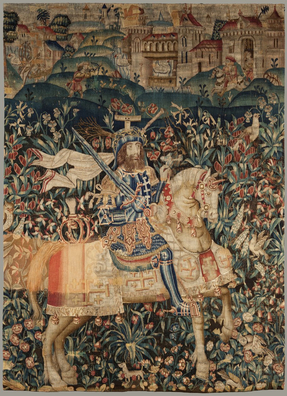 Gobelään Godfrey of Bouillon, n. 1500 (värjätty villa, myöhemmin korjattu) tekijältä Flemish School