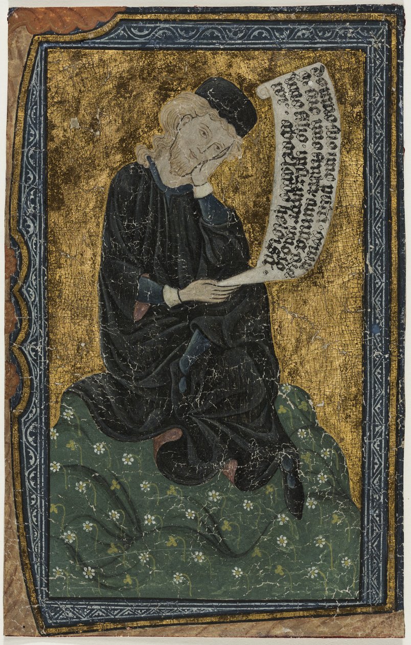 Lehti: Abelard rullalla (tempera pergamentilla) tekijältä French School