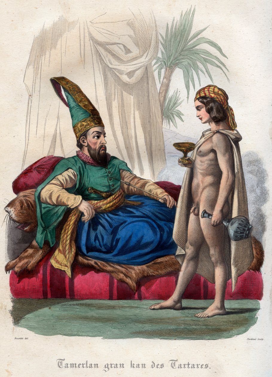Mongolian monarkki Timur (Tamerlane) (1336-1405) ja nuori alasti tekijältä French School