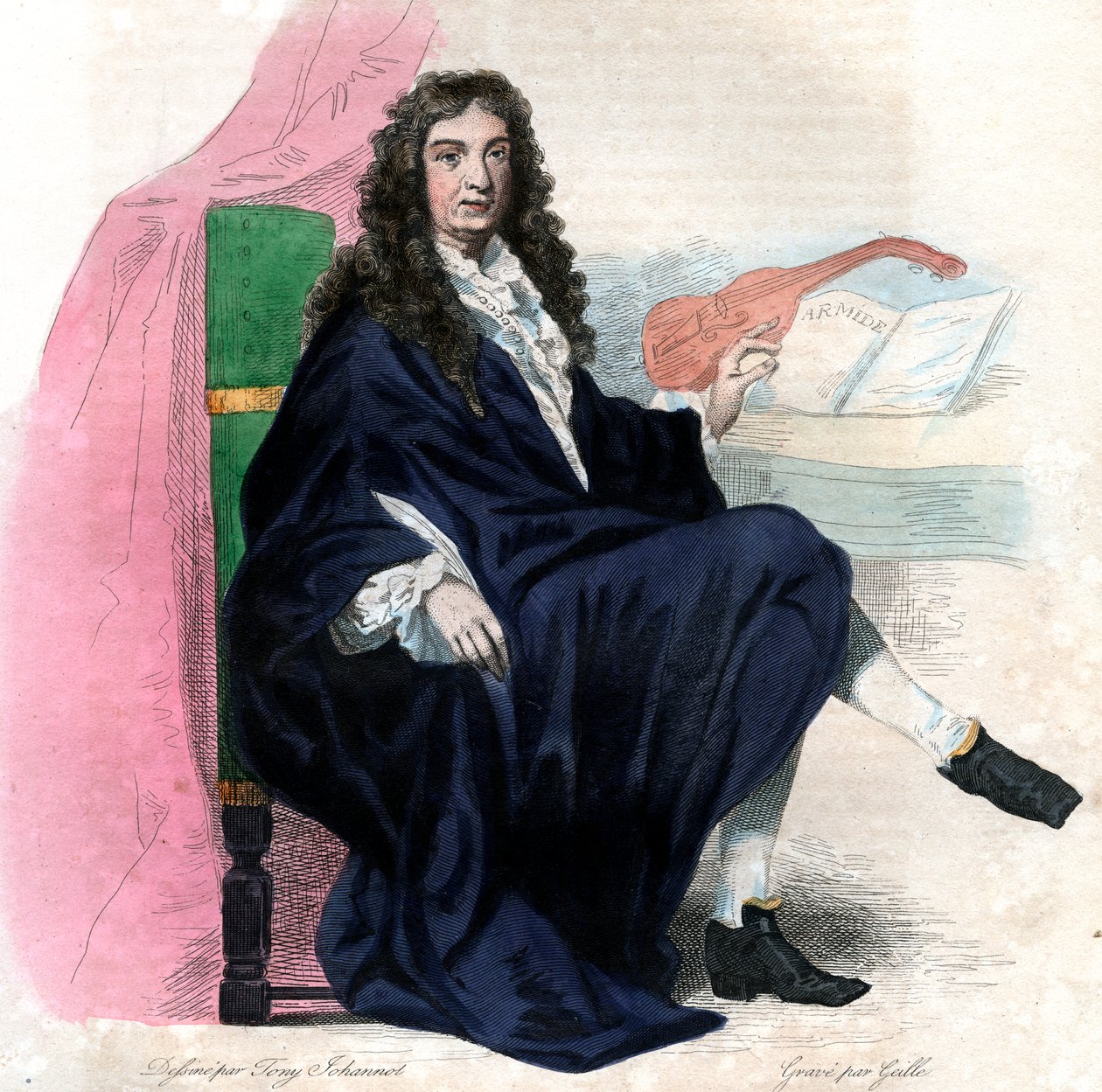 Jean Baptiste Lullyn (1632-1687), ranskalaisen säveltäjän muotokuva. tekijältä French School