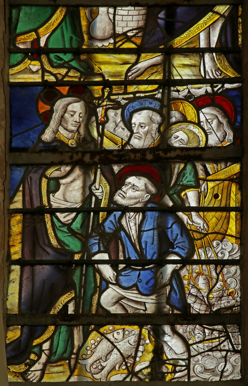 Ikkuna, joka kuvaa ihmeellistä kalanpyyntiä, 1470-1500. tekijältä French School