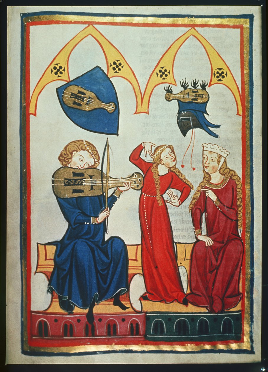 Viulunsoittaja Codex Manessesta, n. 1300-40 (pergamentti) tekijältä German School