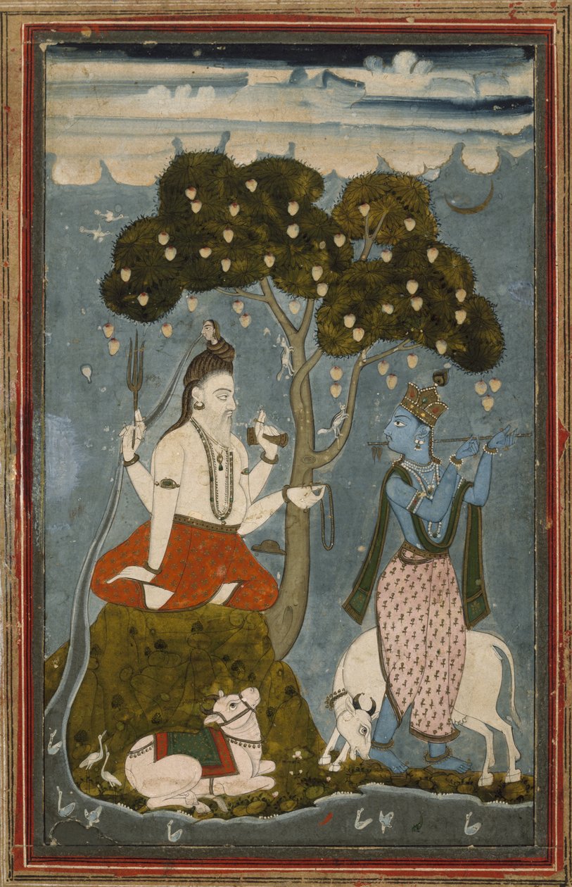 Shiva ja Krishna, 1700-luvun puoliväli (tempera paperille) tekijältä Indian School