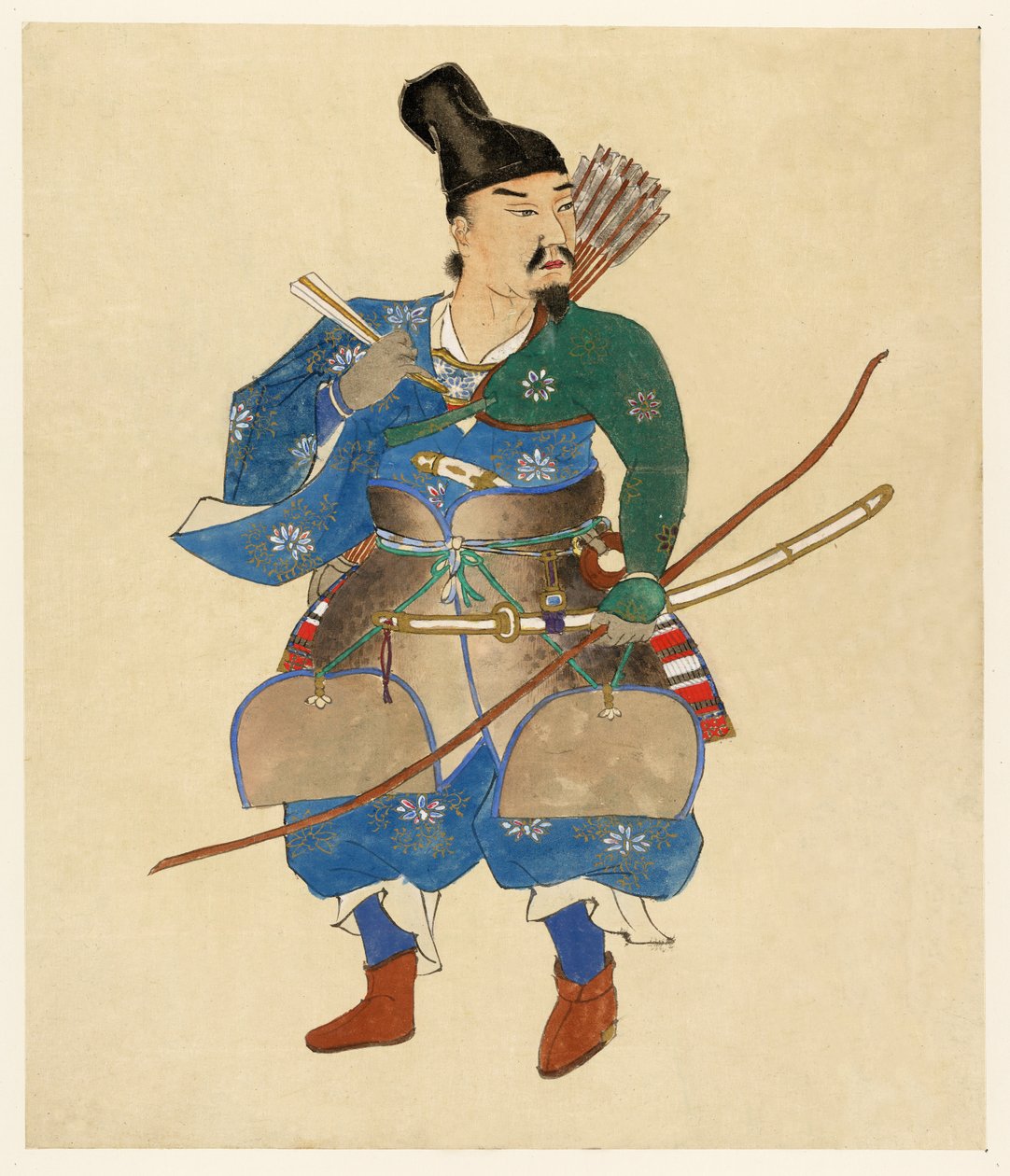 Japanilainen soturi, 1800 - 1870 (käsinvärinen puupalikkaprintti) tekijältä Japanese School