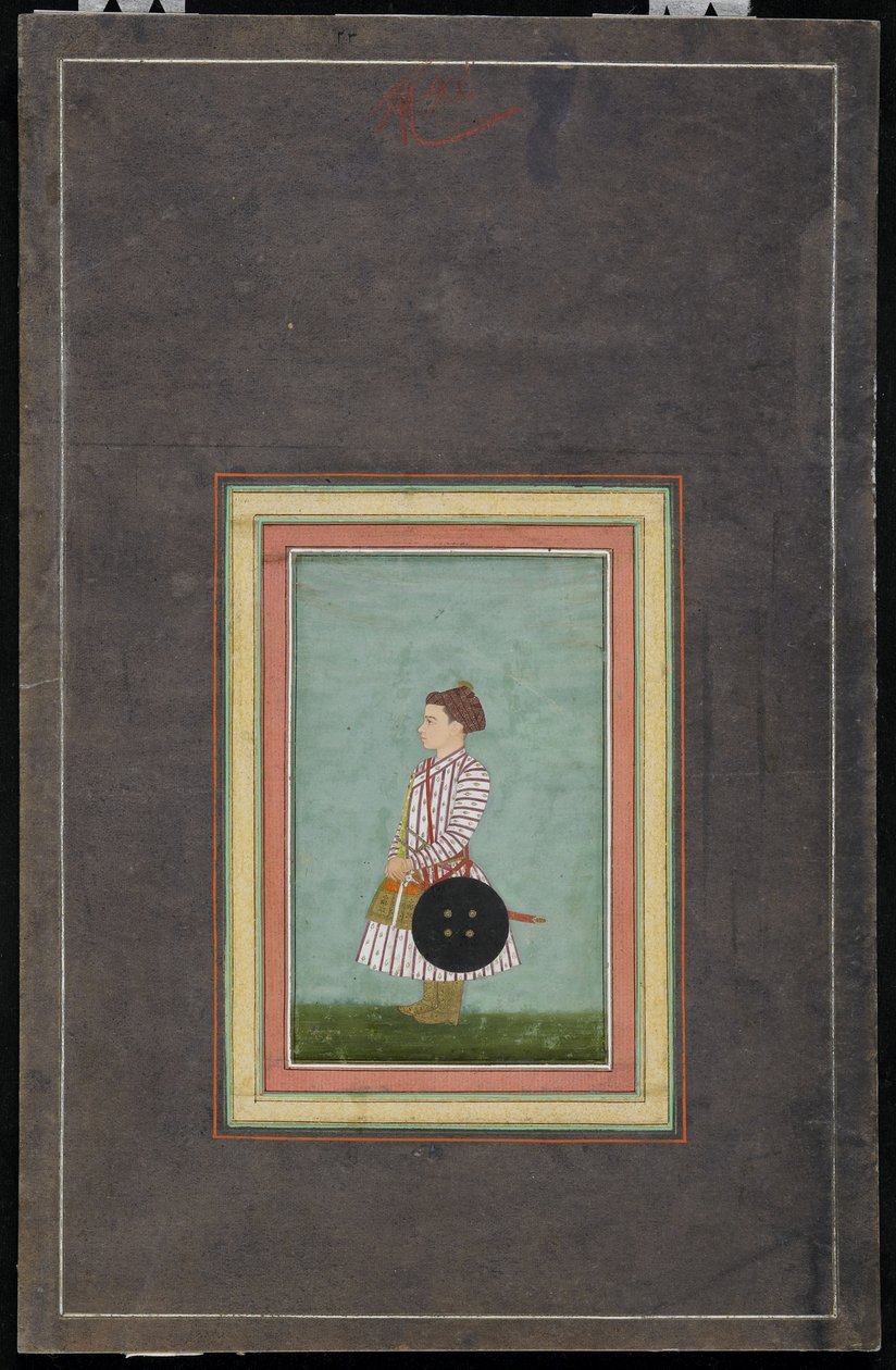 Nuori prinssi, Albumin folio maalauksella, n. 1650-1660 (läpinäkymätön akvarelli ja kulta paperilla) tekijältä Mughal School