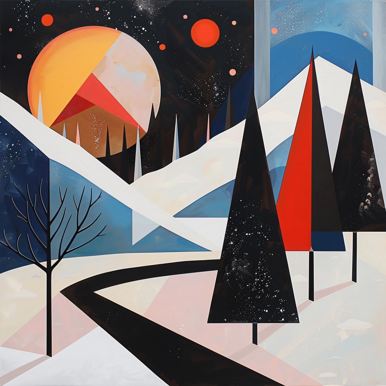 Geometrinen muoto abstrakti Trees  Winter maisema olohuoneen sisustus tekijältä F. Abderrahim