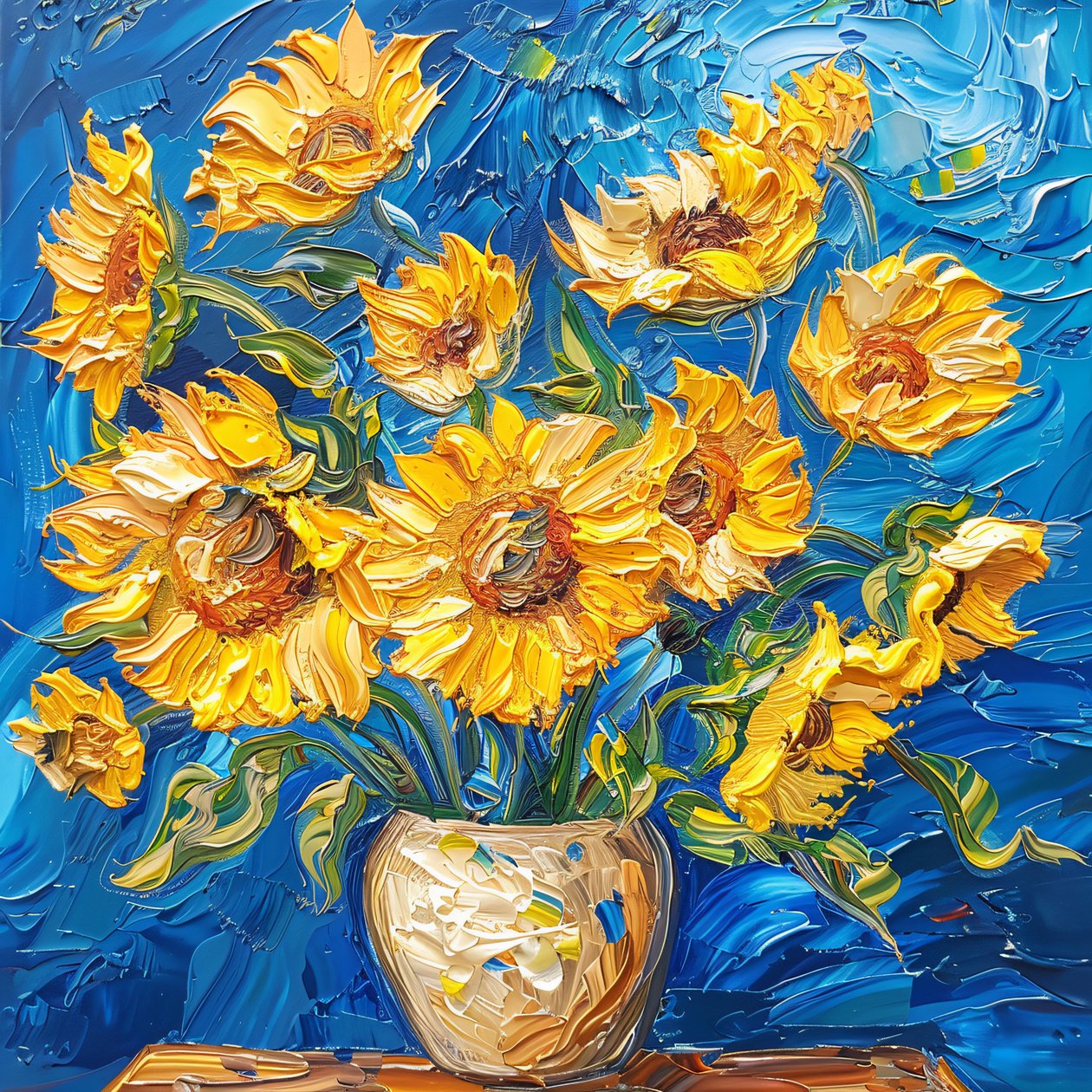 Akryylimaalaus : kirkkaita värejä auringonkukat Van Gogh tyyli seinätaide tulostaa tekijältä F. Abderrahim