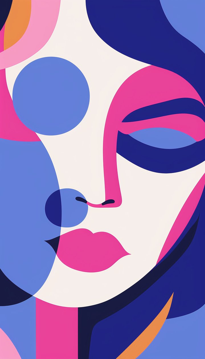 Minimalistinen nainen muotokuva violetti värit  valkoinen | canvas wall art tulostaa tekijältä F. Abderrahim