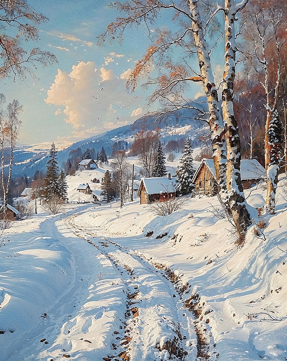 Maisema Snowy Maisema seinän sisustus makuuhuoneeseen tekijältä F. Abderrahim