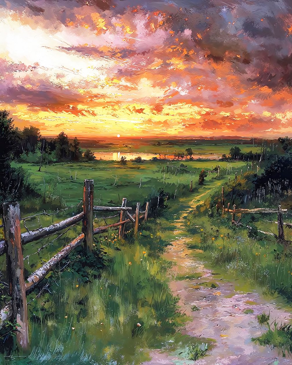 Landscape with a Meadow, seinäkoristeen myytävänä tekijältä F. Abderrahim