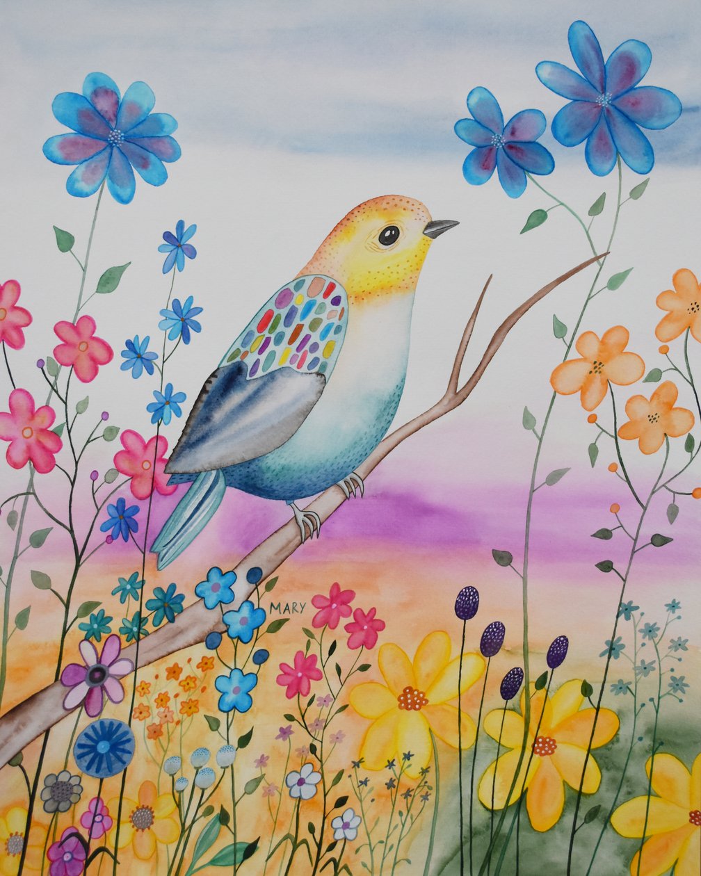 Moderni lintu tekijältä Marys Watercolors