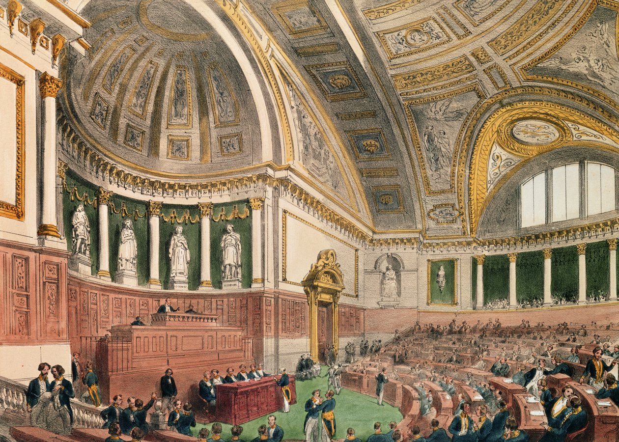 Senaatin kammio Luxemburgin palatsissa, Paris color litho tekijältä Abbé Prévost