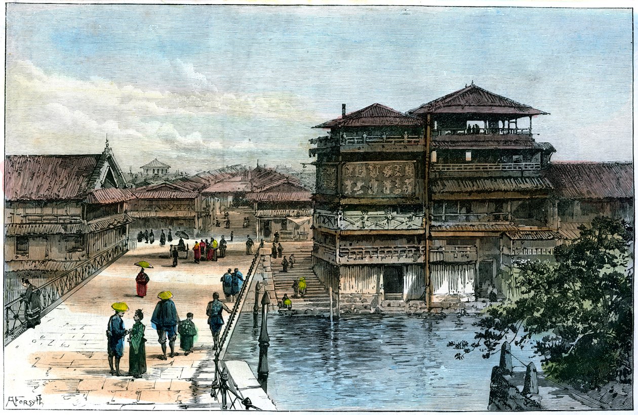 Yebisin silta, Kosaka, Japani, 1891 tekijältä A. Forsyth