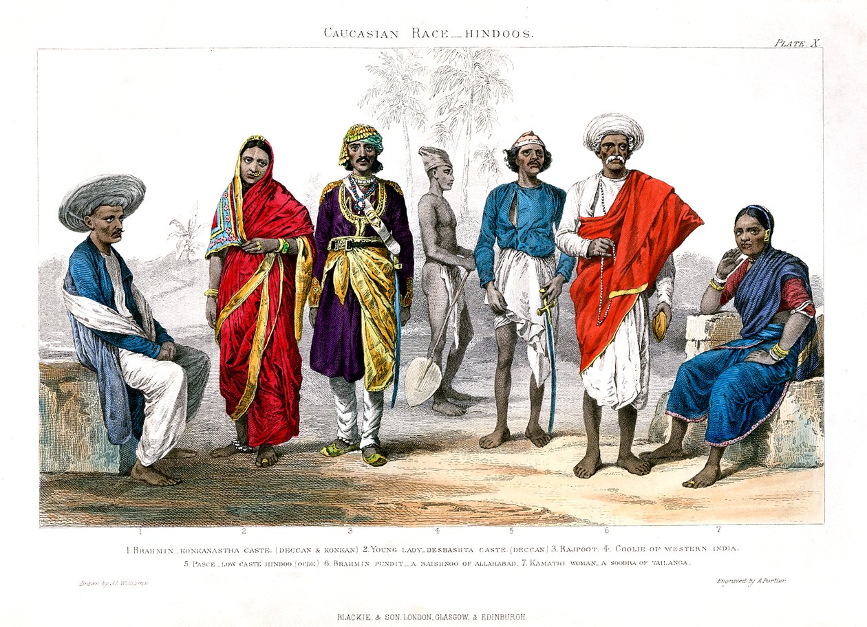 Kaukasialainen rotu, hindut, 1800-1900. tekijältä A. Portier