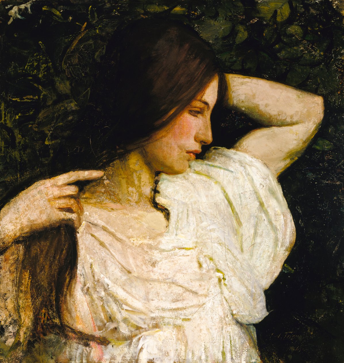 Hiuksiaan järjestävä tyttö, 1918-1919. tekijältä Abbott Handerson Thayer