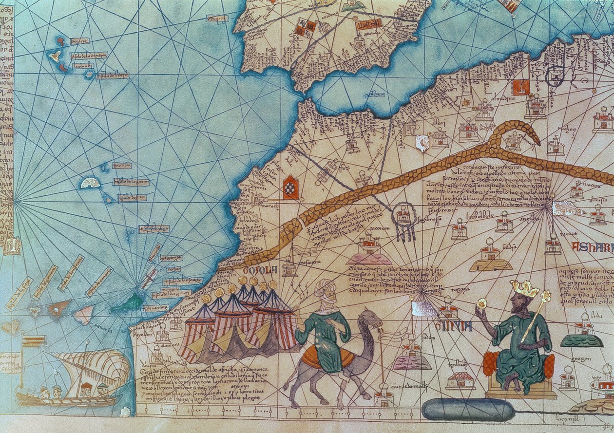 Yksityiskohta Katalonian atlasesta, 1375 tekijältä Abraham Cresques