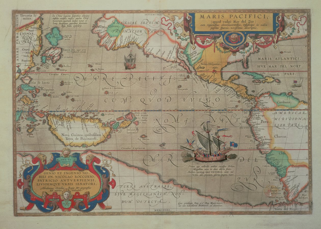 Tyynenmeren, Kiinan ja Amerikan kartta, 1589, kirjoittanut Abrahamus Ortelius (l527-98) (katso lisätietoja numerosta 84597) tekijältä Abraham Ortelius