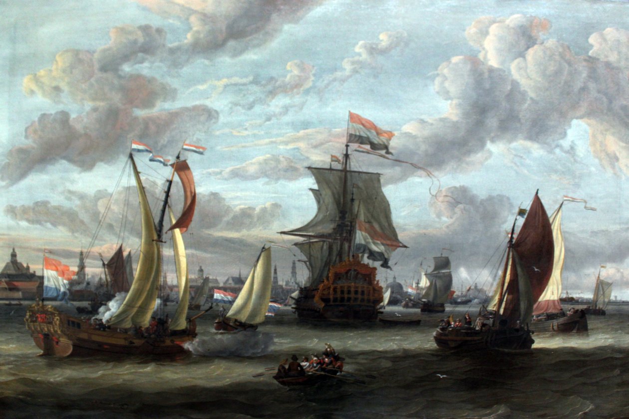 Näkymä Amsterdamista ja Ij tekijältä Abraham Storck