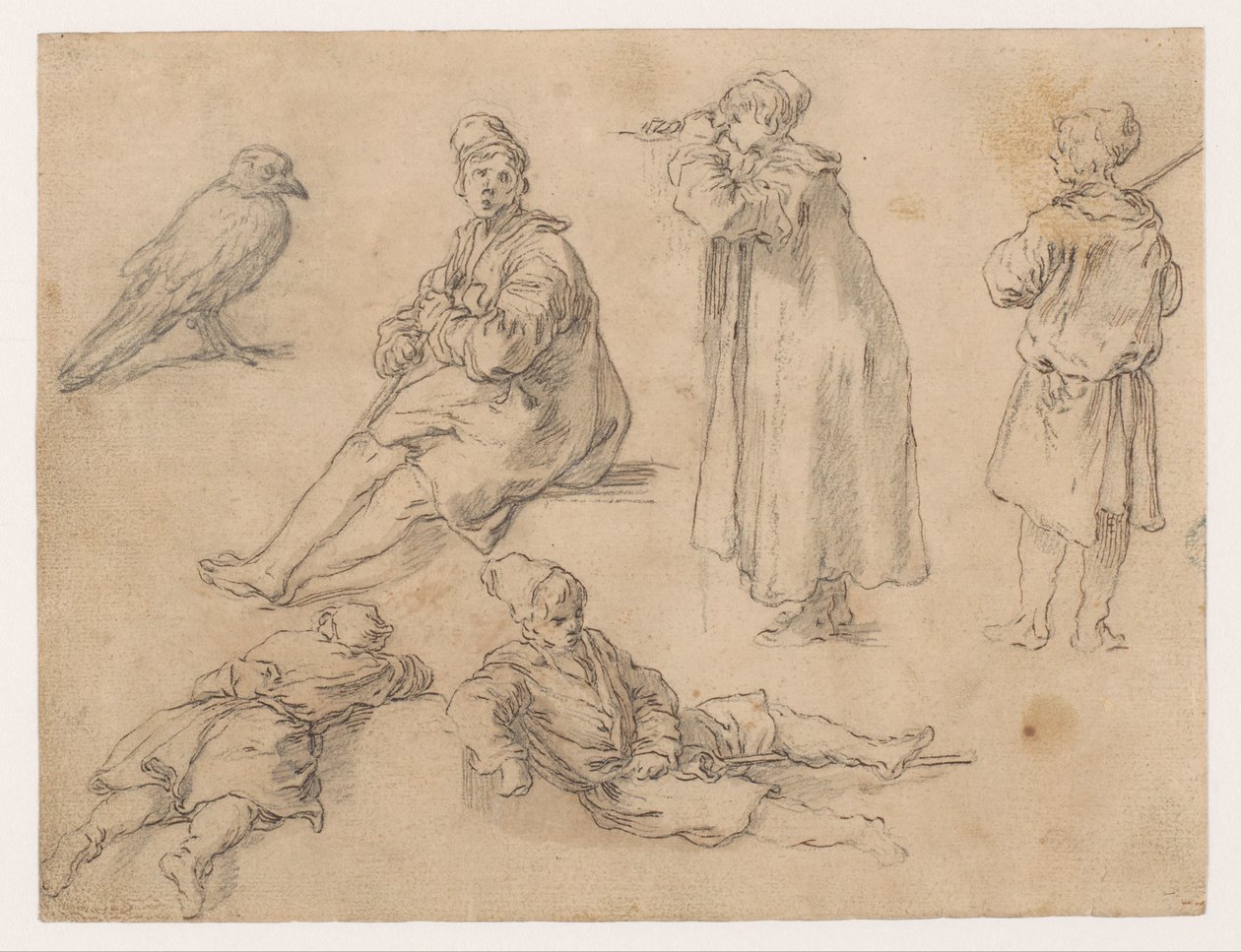 Yksi istuva ja kaksi seisova poikaa tekijältä Abraham Bloemaert