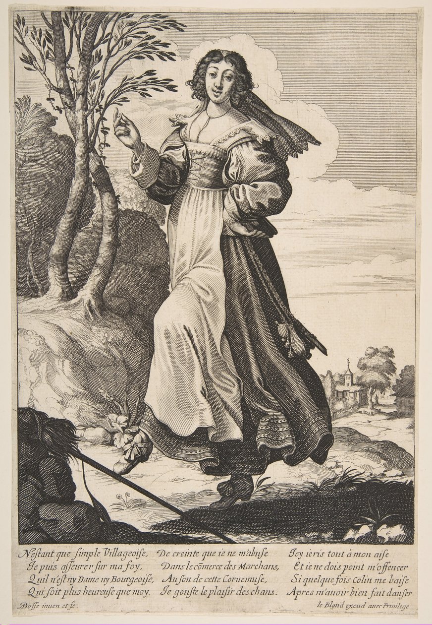 Kylätyttö tanssii, 1626-28. tekijältä Abraham Bosse