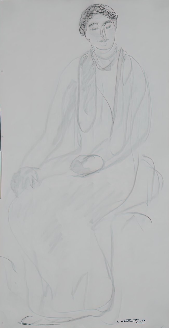 Istuva nainen, 1907. tekijältä Abraham Walkowitz