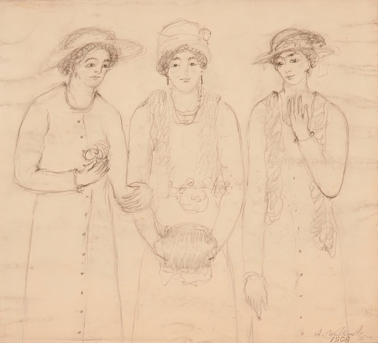 Kolme naista, 1908. tekijältä Abraham Walkowitz