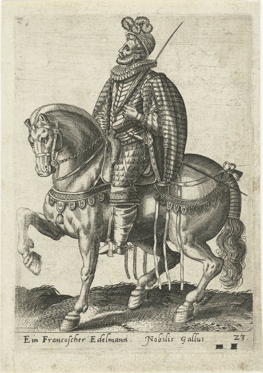 Ranskalainen aatelismies hevosen selässä tekijältä Abraham de Bruyn (attributed to)