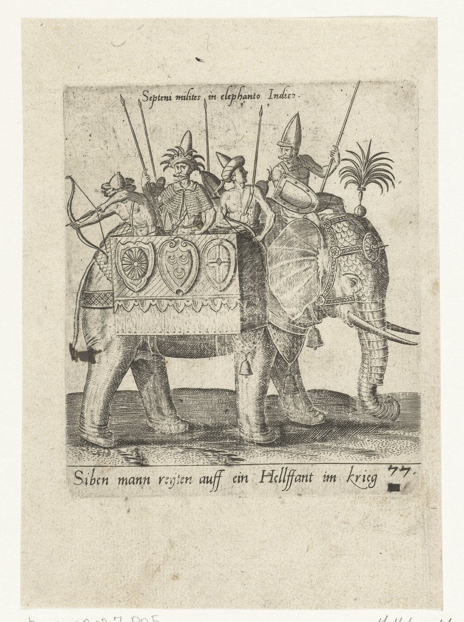 Intiaanit sotanorsulla tekijältä Abraham de Bruyn (attributed to)