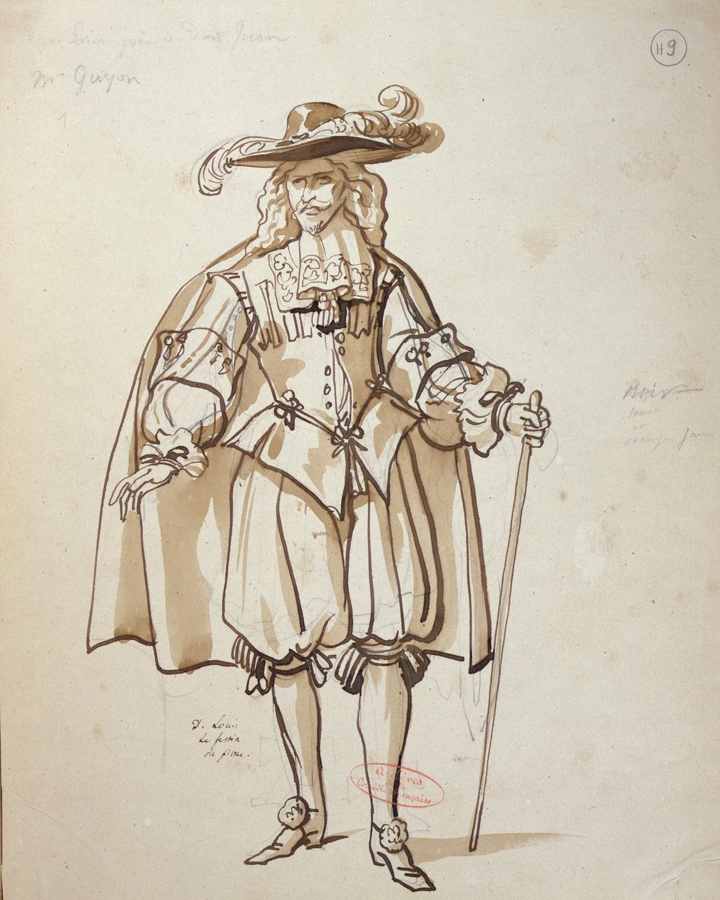Pukusuunnittelu Molieren (1622-73) Don Juanin tuotantoon vuonna 1847 Comedie Francaisessa (kynä ja muste ja wc paperilla) tekijältä Achille Devéria